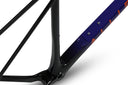 ALLIED ABLE down tube in Last Light purple fade, showing the in-frame storage hatch and bottle cage bolts